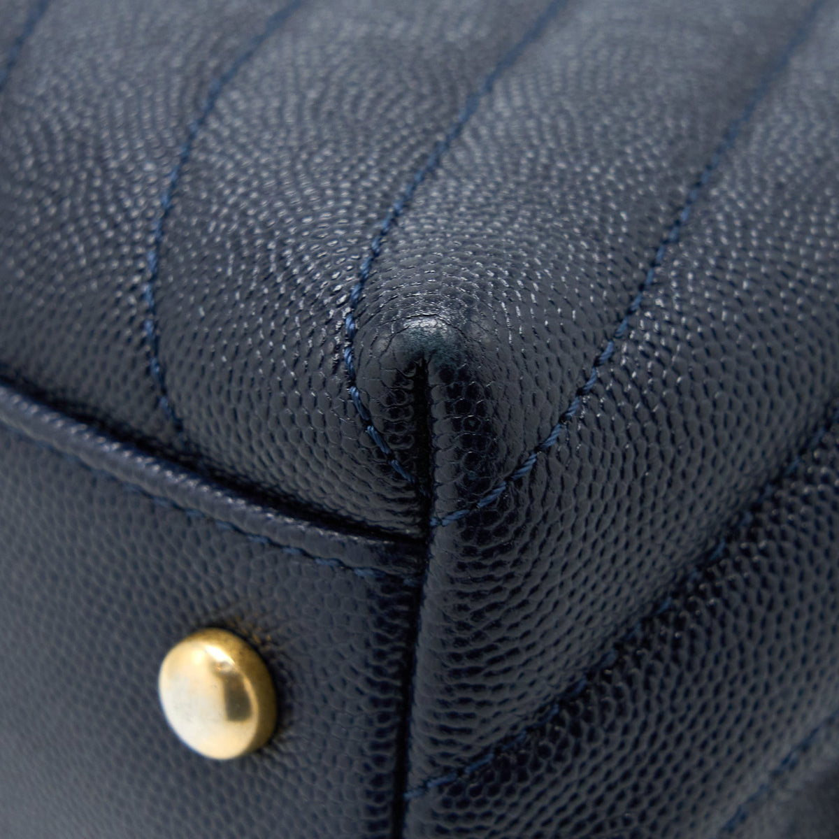 Chanel Medium Chevron Coco Handle Bag Caviar with Lizard Handle Navy Brushed GHW