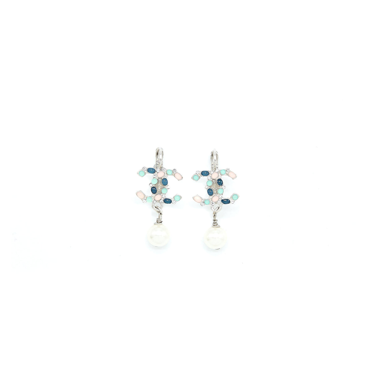 Chanel Pearl Drop CC Logo Earrings Enamel/Pearl Multicolour Silver Tone
