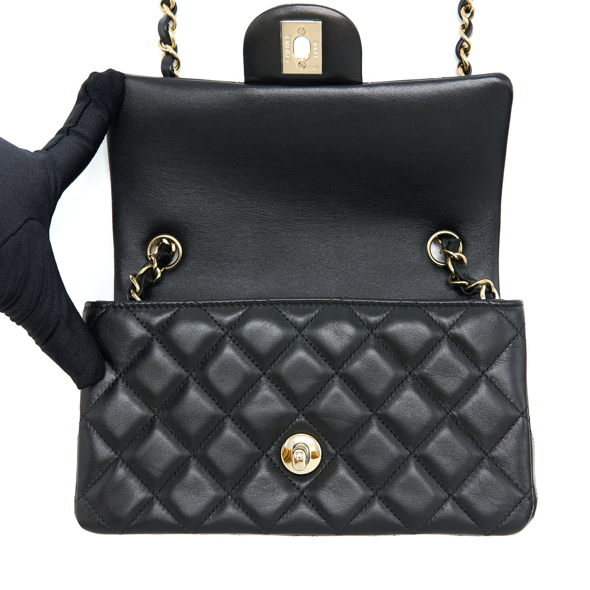 Chanel Mini Rectangular Flap Bag Lambskin Black LGHW (Microchip)