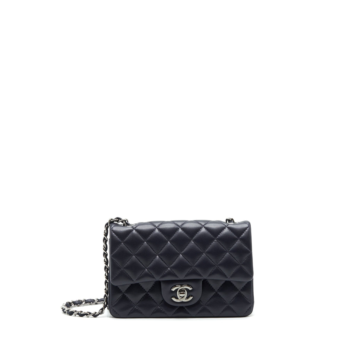 Chanel Mini Rectangular Lambskin Dark Purple Black Hardware