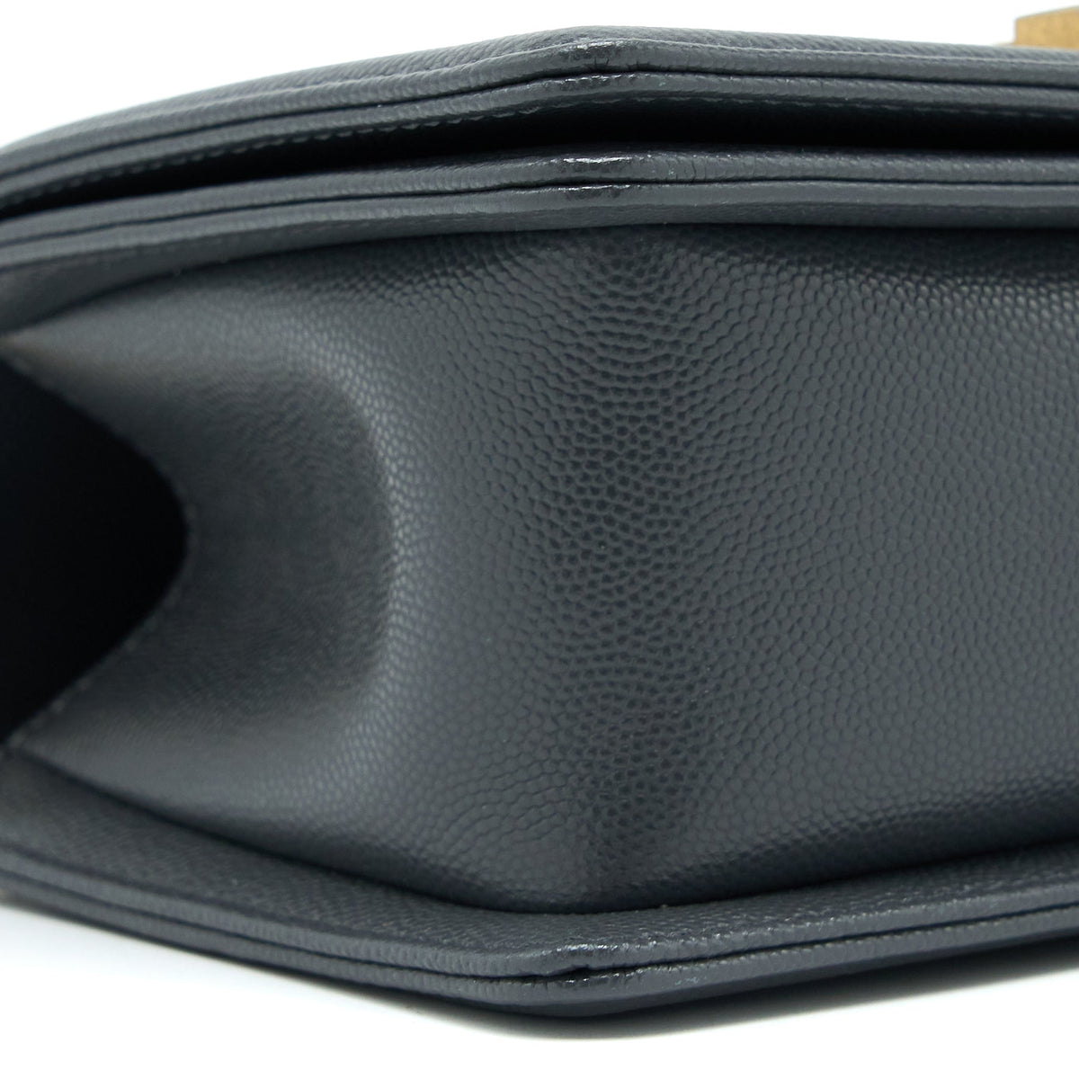 Chanel Small Boy Bag Chevron Caviar Dark Grey Brushed GHW (Microchip)