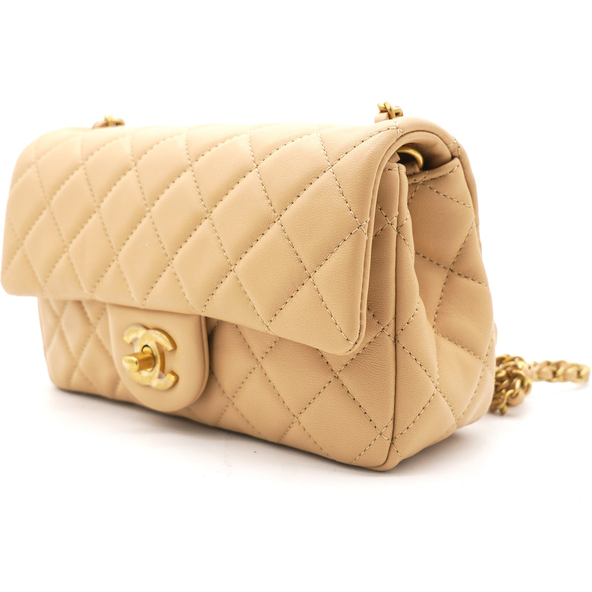 Chanel Lambskin Quilted Mini Pearl Crush Rectangular Flap Beige