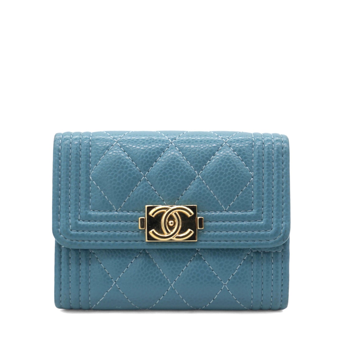 Chanel Caviar Quilted Small Boy Flap Wallet Light Blue