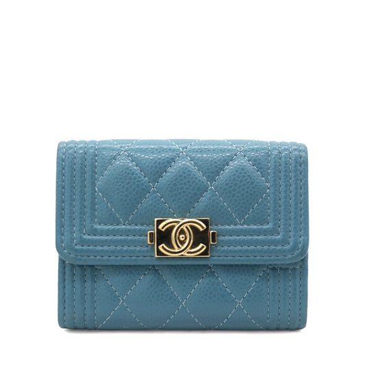 Chanel Caviar Quilted Small Boy Flap Wallet Light Blue