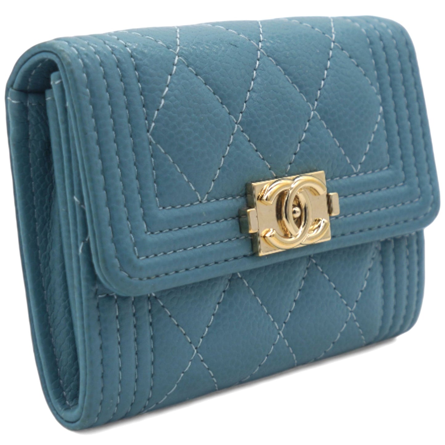 Chanel Caviar Quilted Small Boy Flap Wallet Light Blue