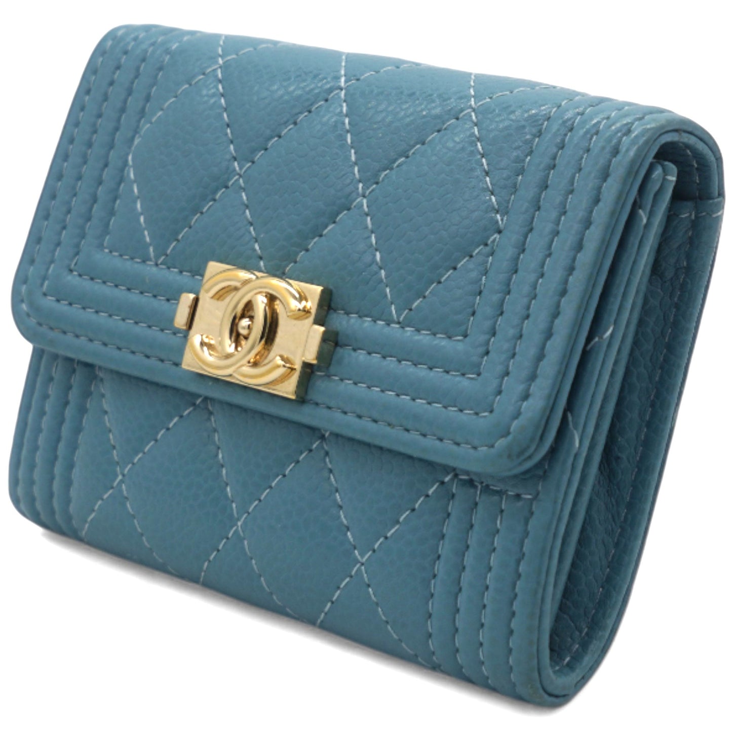 Chanel Caviar Quilted Small Boy Flap Wallet Light Blue
