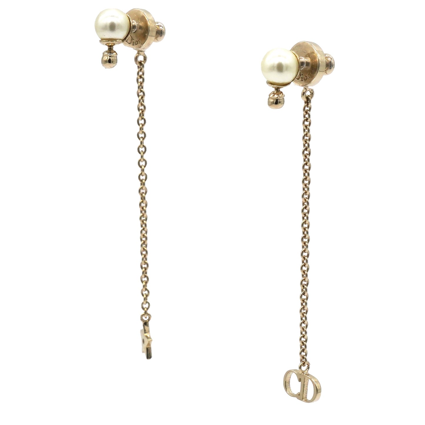 Dior Dior Pearl La Petite Tribale Dangle Chain Earrings Gold