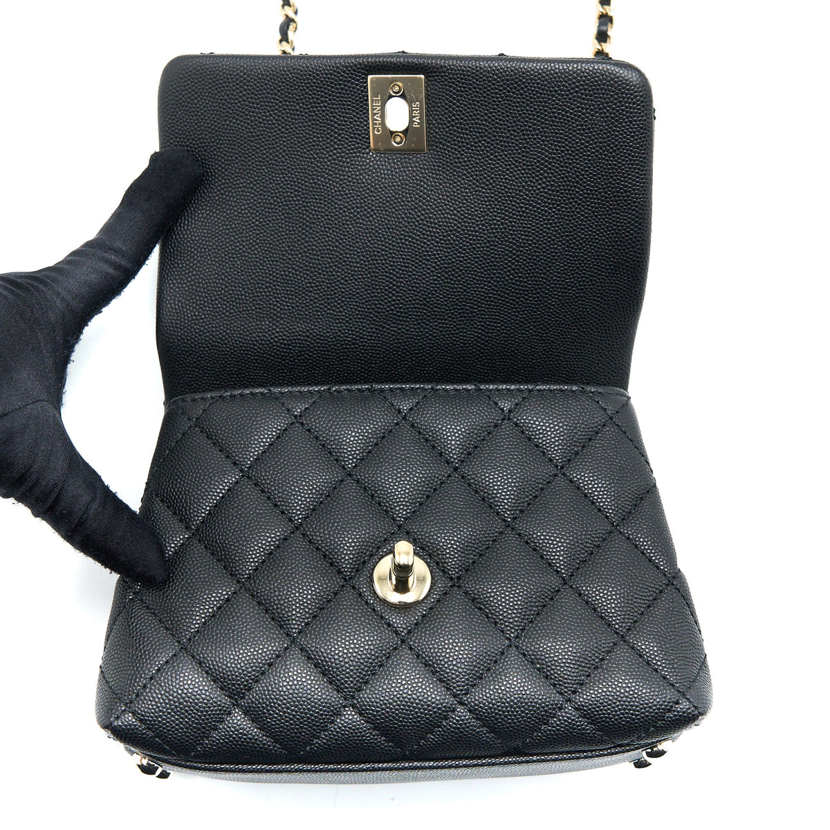 Chanel Mini Coco Handle Caviar Black/Burgundy Handle LGHW