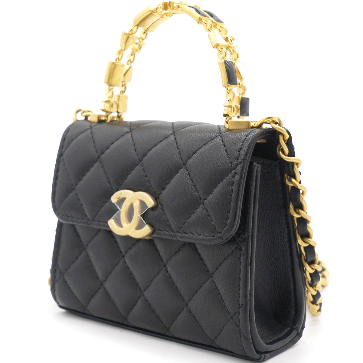 Chanel Mini Handle Clutch with Chain Black
