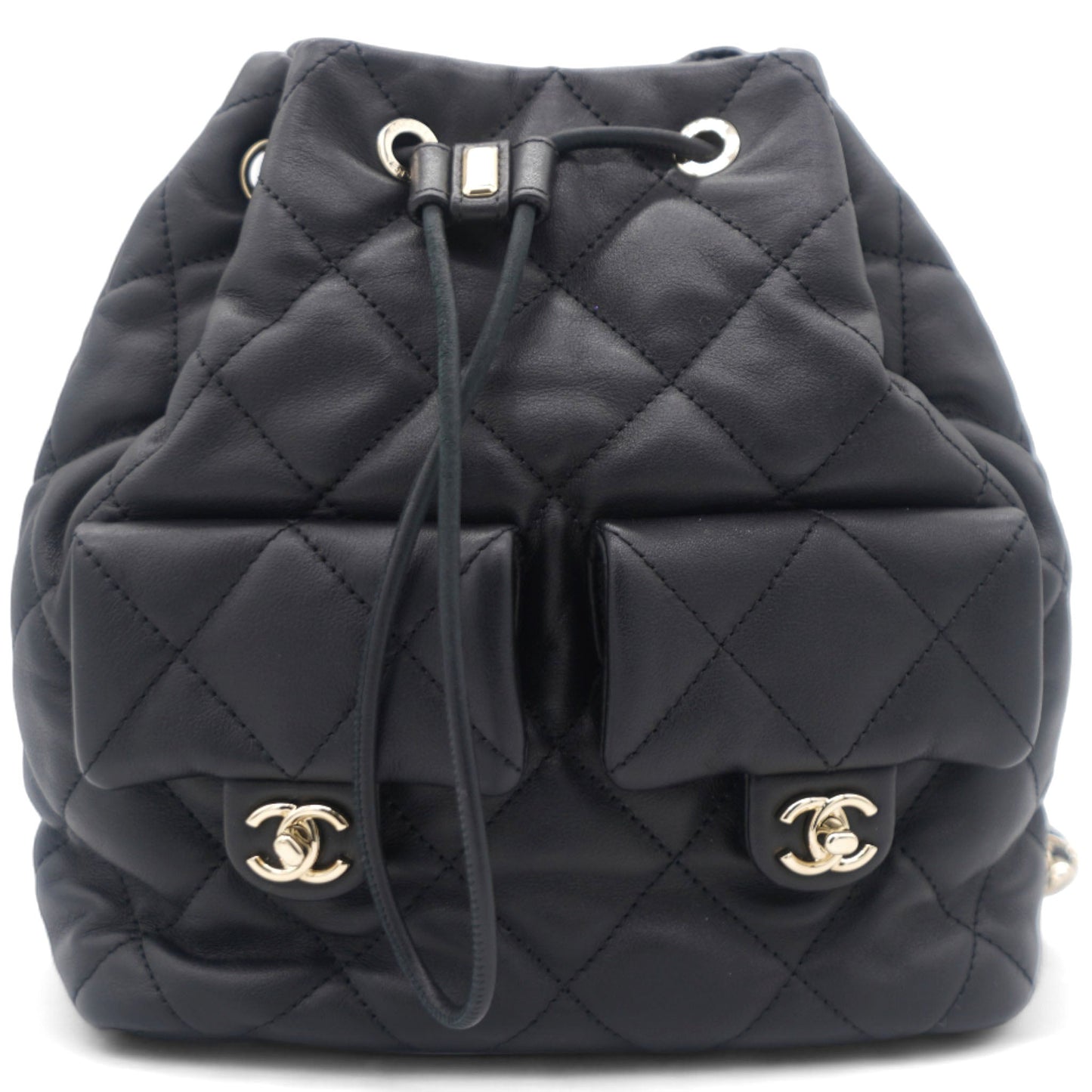 Chanel Lambskin Quilted Drawstring Backpack Black
