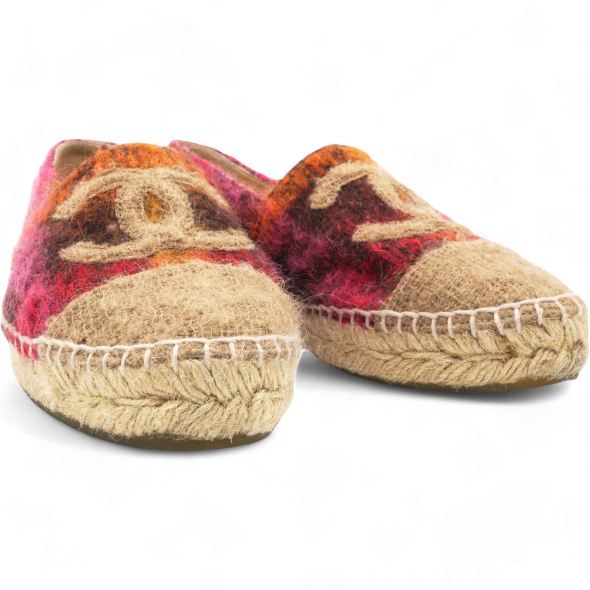 Chanel Tweed CC Espadrilles Brown Pink Size37