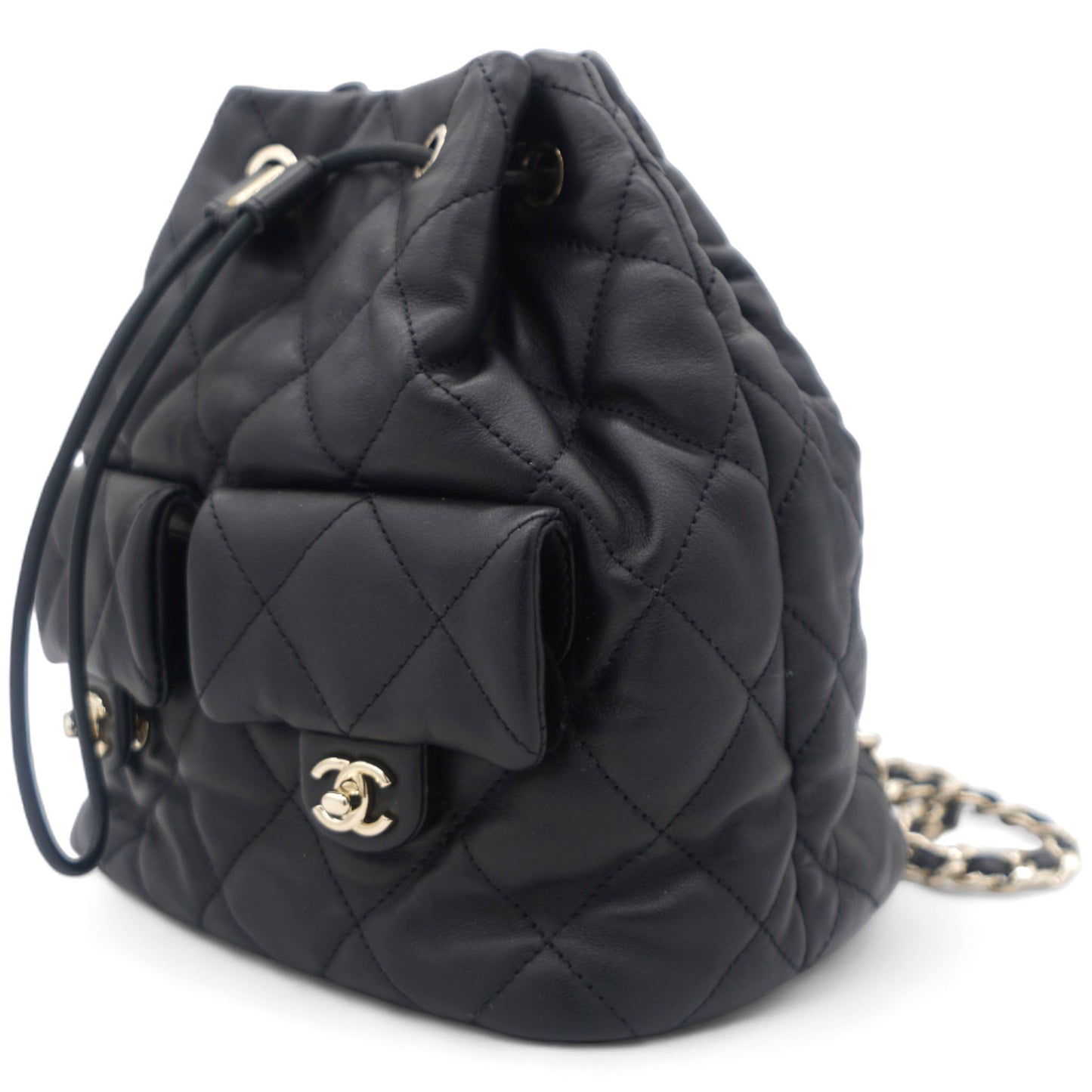Chanel Lambskin Quilted Drawstring Backpack Black