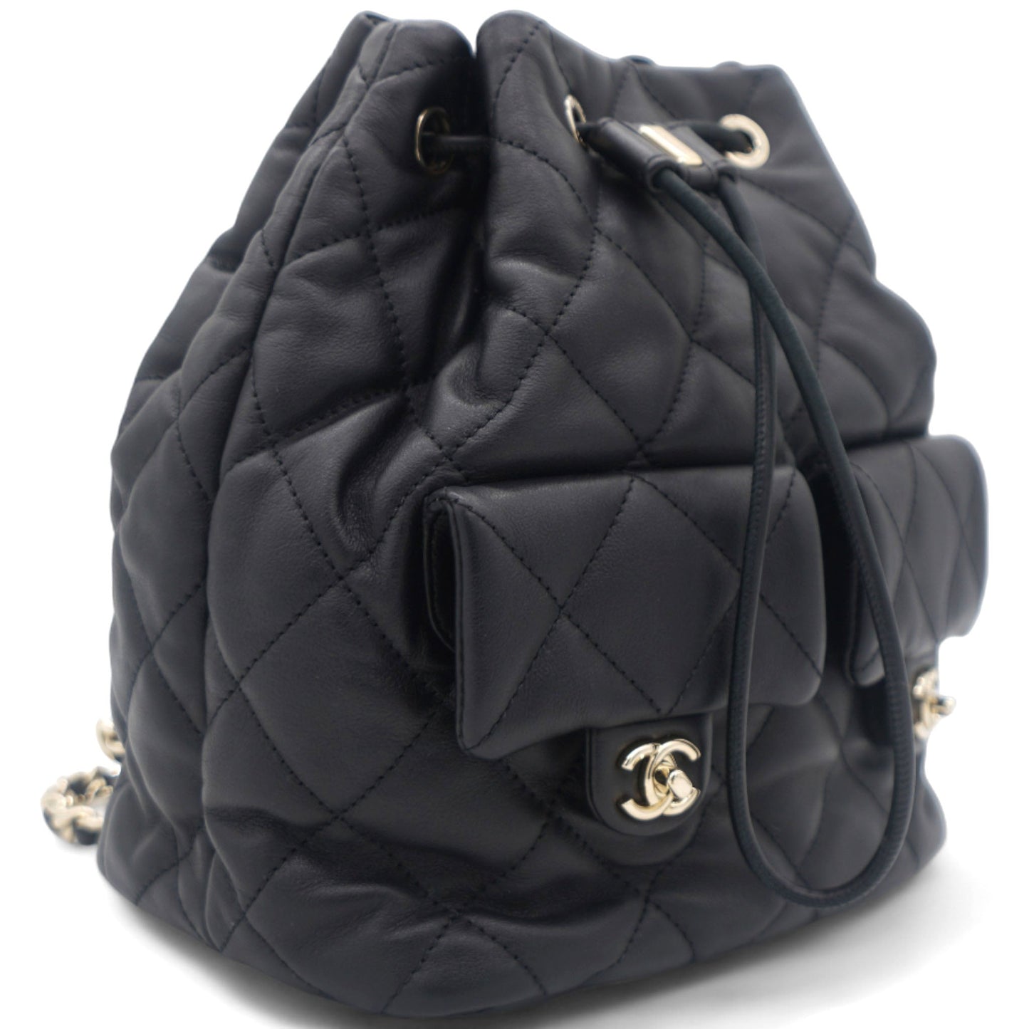 Chanel Lambskin Quilted Drawstring Backpack Black