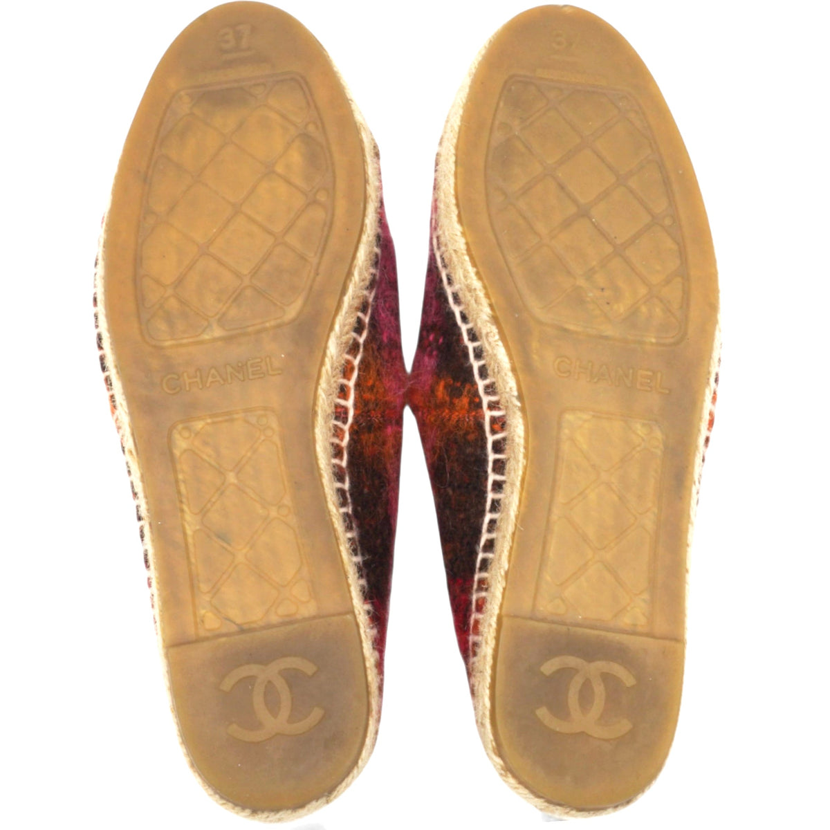 Chanel Tweed CC Espadrilles Brown Pink Size37