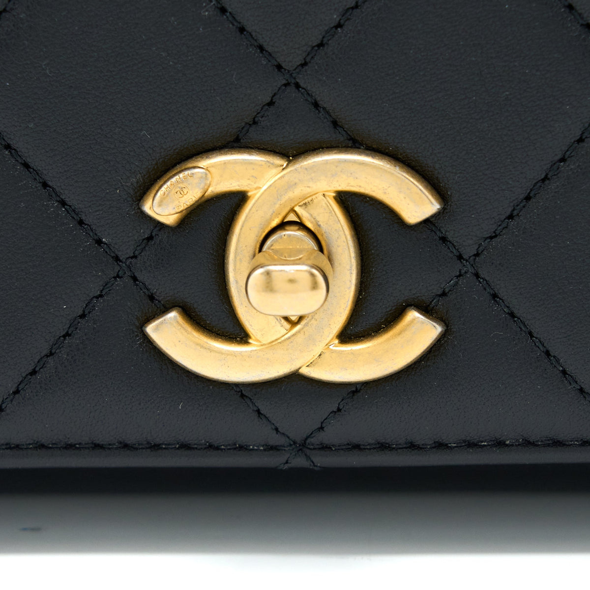 Chanel Seasonal Flap Bag Giant Chain Handle with Pearl Calfskin Black Brush GHW (Microchip)