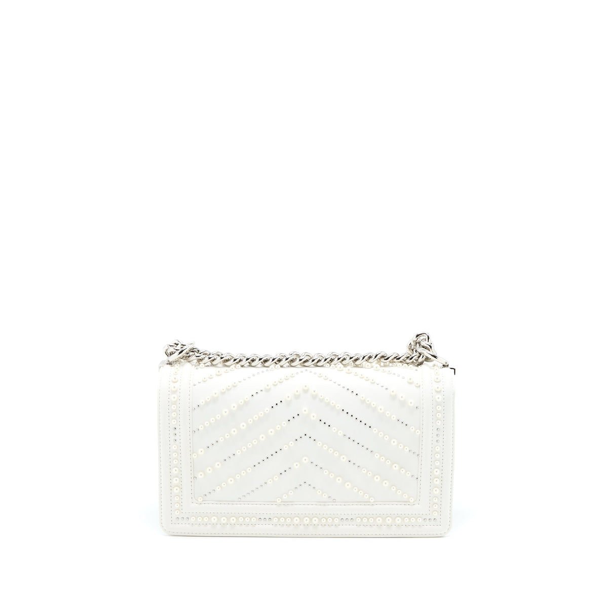 Chanel Medium Boy Bag Chevron Limited Lambskin With Pearl White SHW