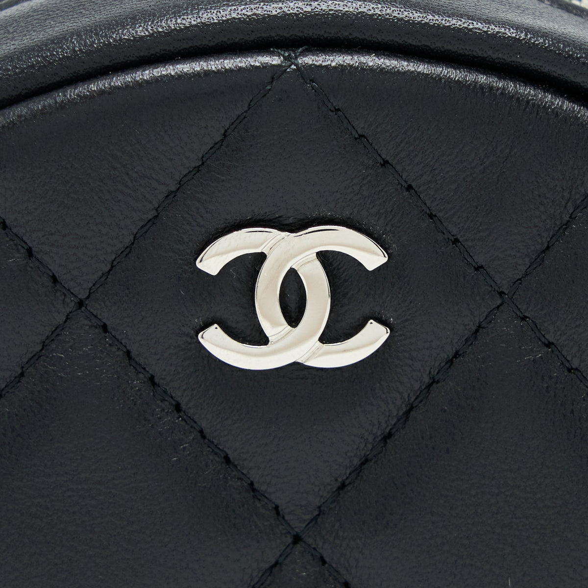 Chanel Round Clutch With Chain Lambskin Black SHW