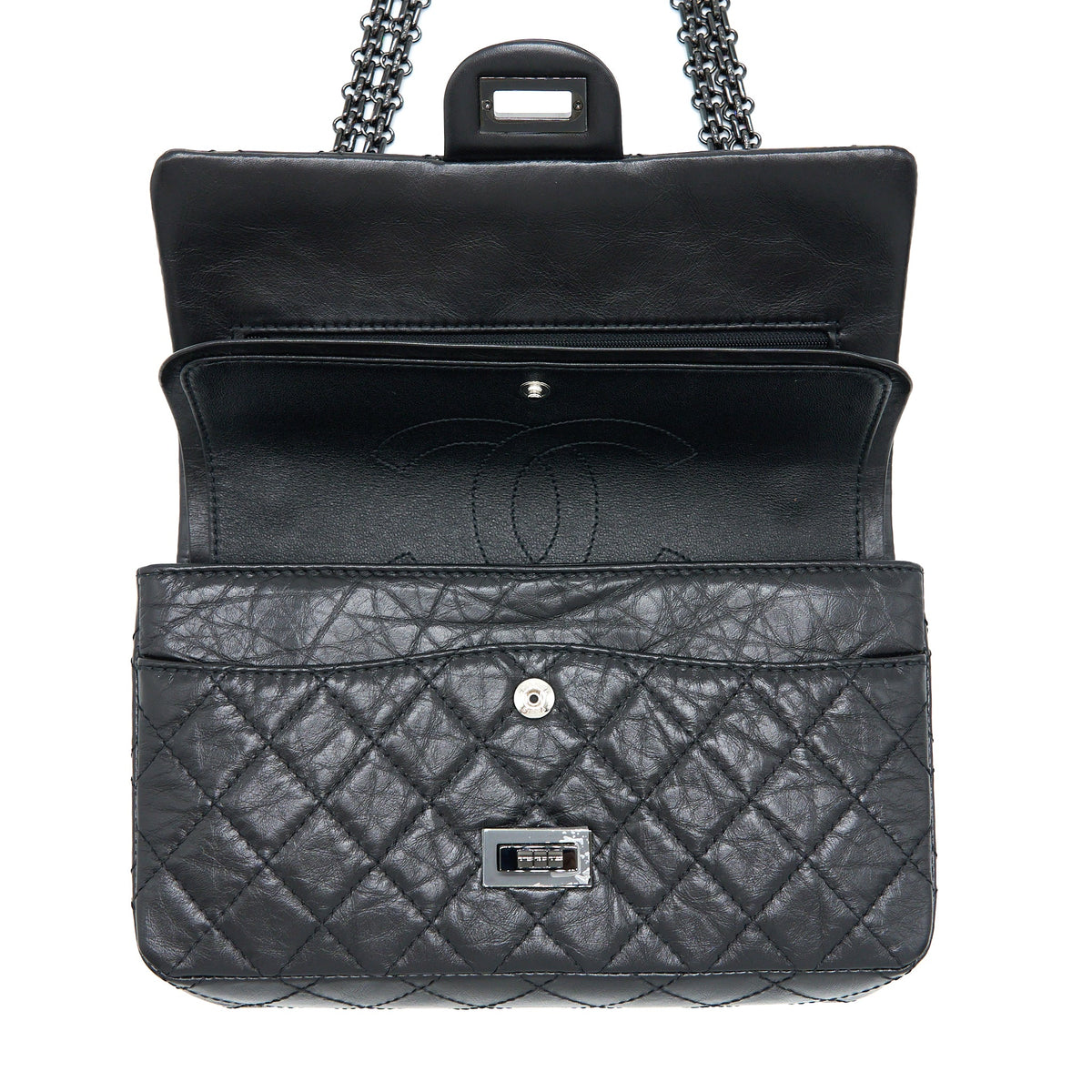 Chanel Small 2.55 Reissue Flap Bag Aged Calfskin So Black with Black Hardware (Microchip)