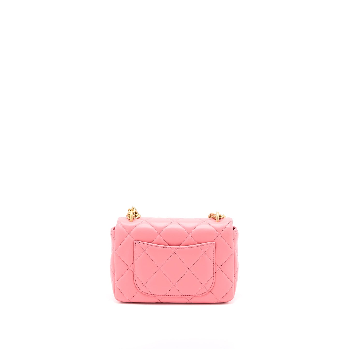 Chanel 22P Mini Square Flap Bag Lambskin Pink With Enamel And Gold Hardware (Microchip)