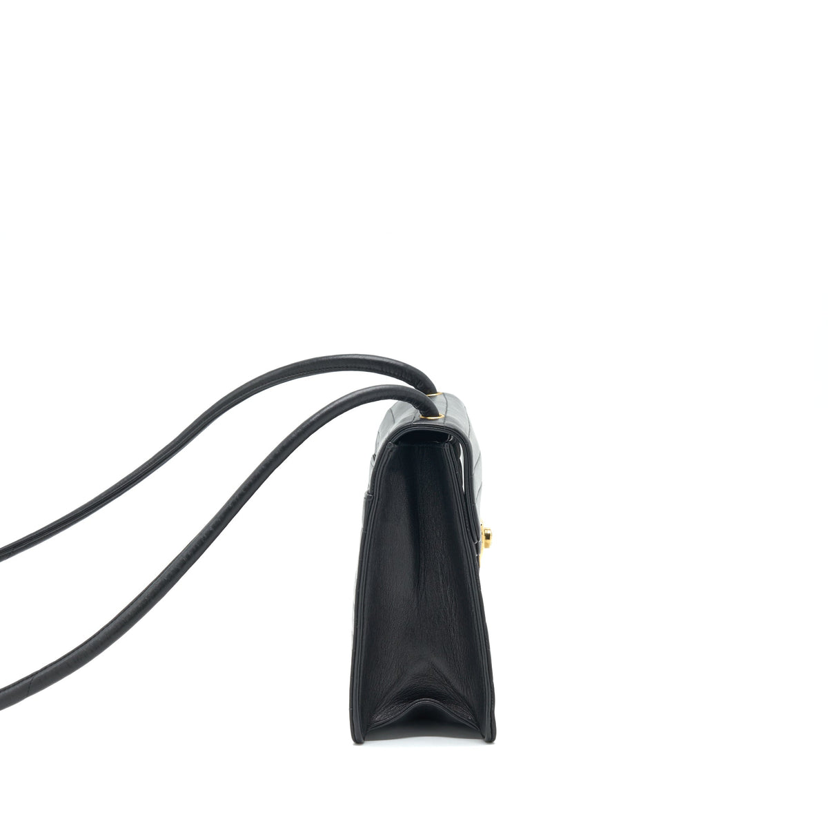 Chanel Vintage Kelly Flap Bag With Long Strap Black 24k GHW
