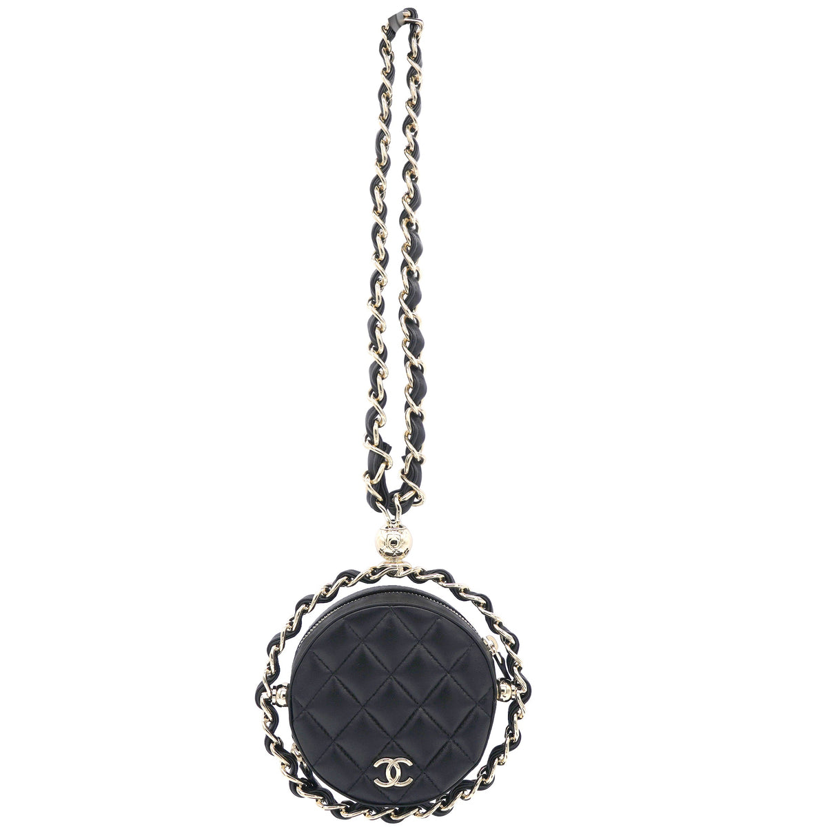 Chanel Lambskin Quilted Round Mini Chain Bag Black
