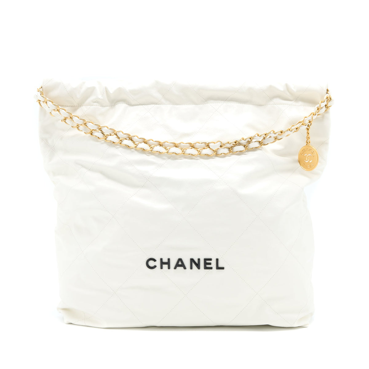 Chanel Large 22 Bag Calfskin White Brushed GHW (Microchip)
