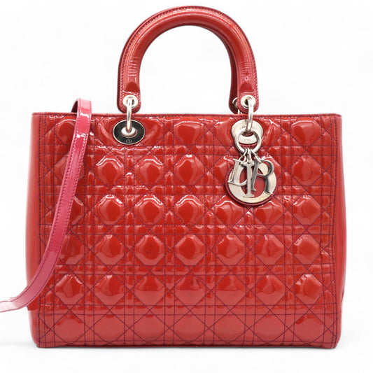 Dior Patent Cannage Large Lady Dior Red