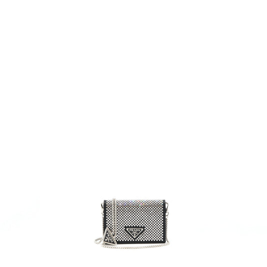 Prada Crystal Card Holder with Chain black
