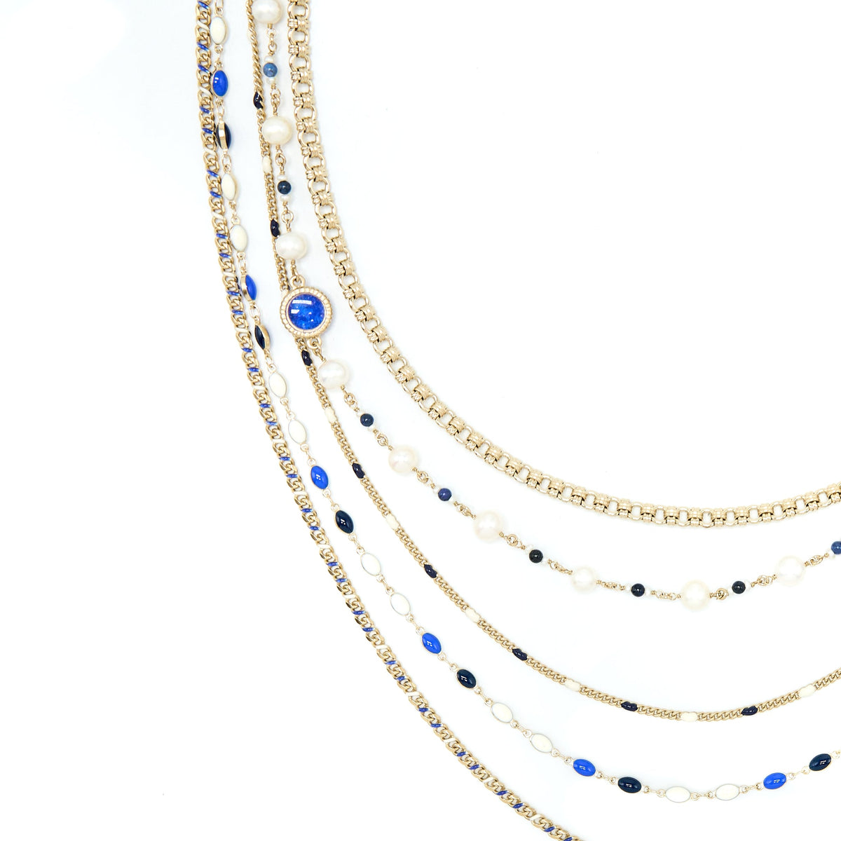 Chanel Pearl / Enamel With Round CC Logo Necklace Light gold tone