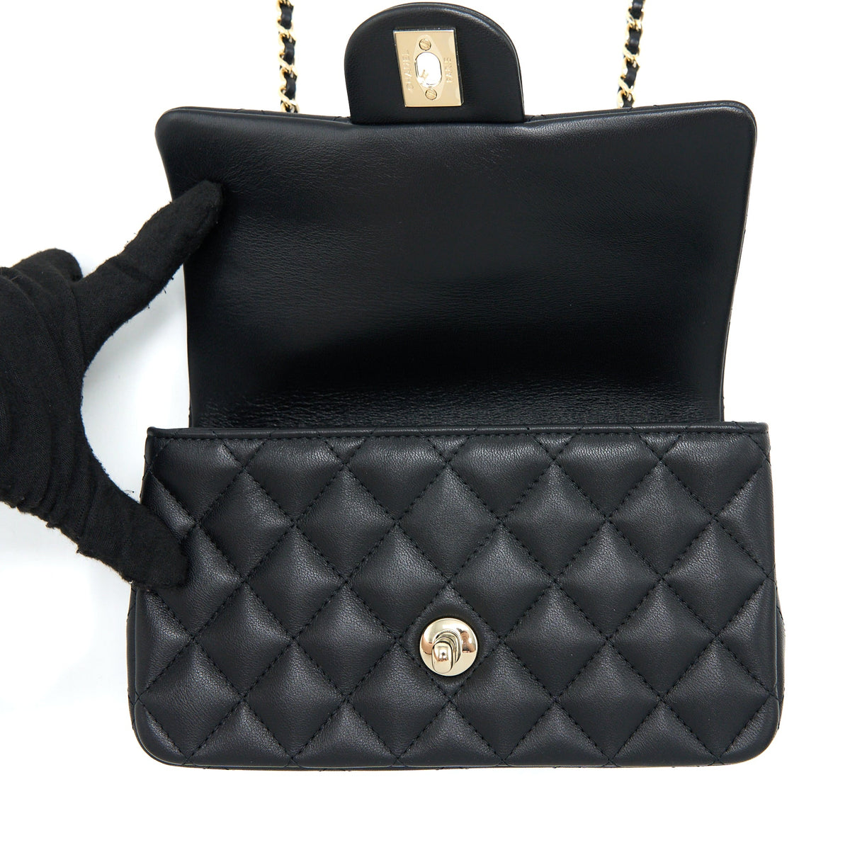 Chanel Top Handle Mini Rectangular Flap Bag Lambskin Black LGHW (Microchip)