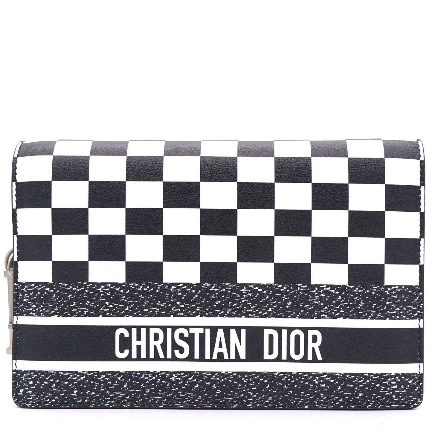Dior Calfskin Checkered Print Wallet On Chain WOC White Black