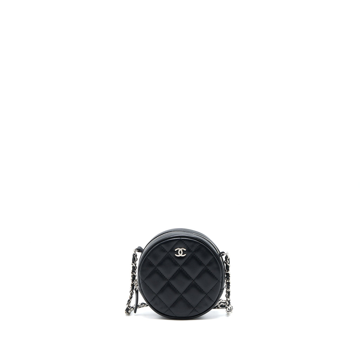 Chanel Round Clutch With Chain Lambskin Black SHW