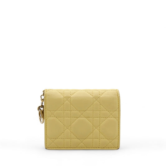 Dior Lambskin Cannage Mini Lady Dior Wallet Soft Yellow