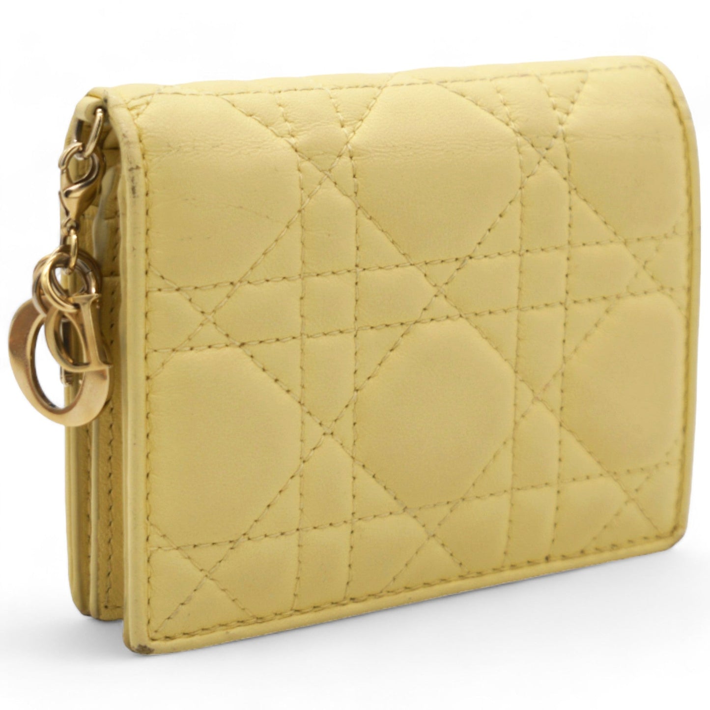 Dior Lambskin Cannage Mini Lady Dior Wallet Soft Yellow