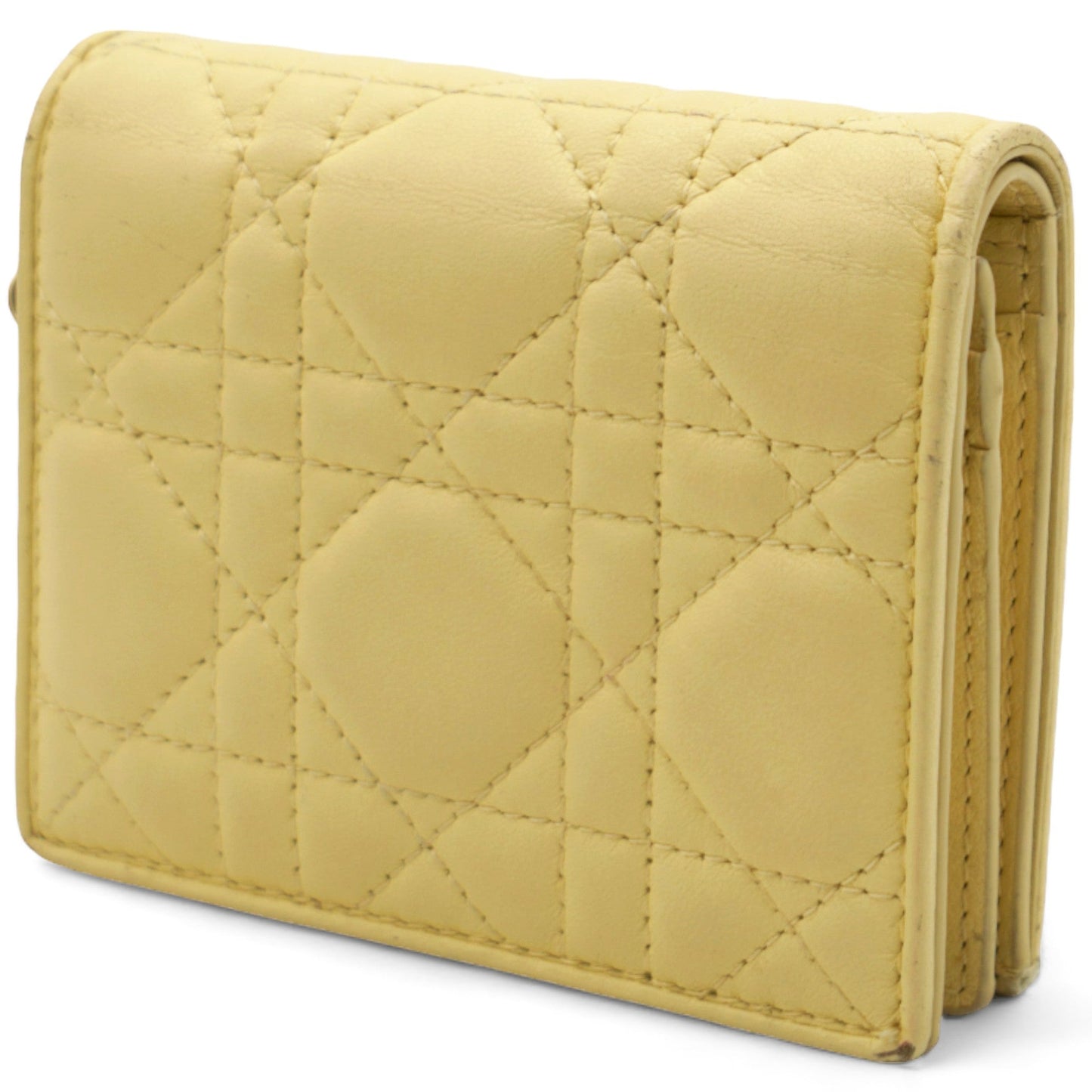 Dior Lambskin Cannage Mini Lady Dior Wallet Soft Yellow