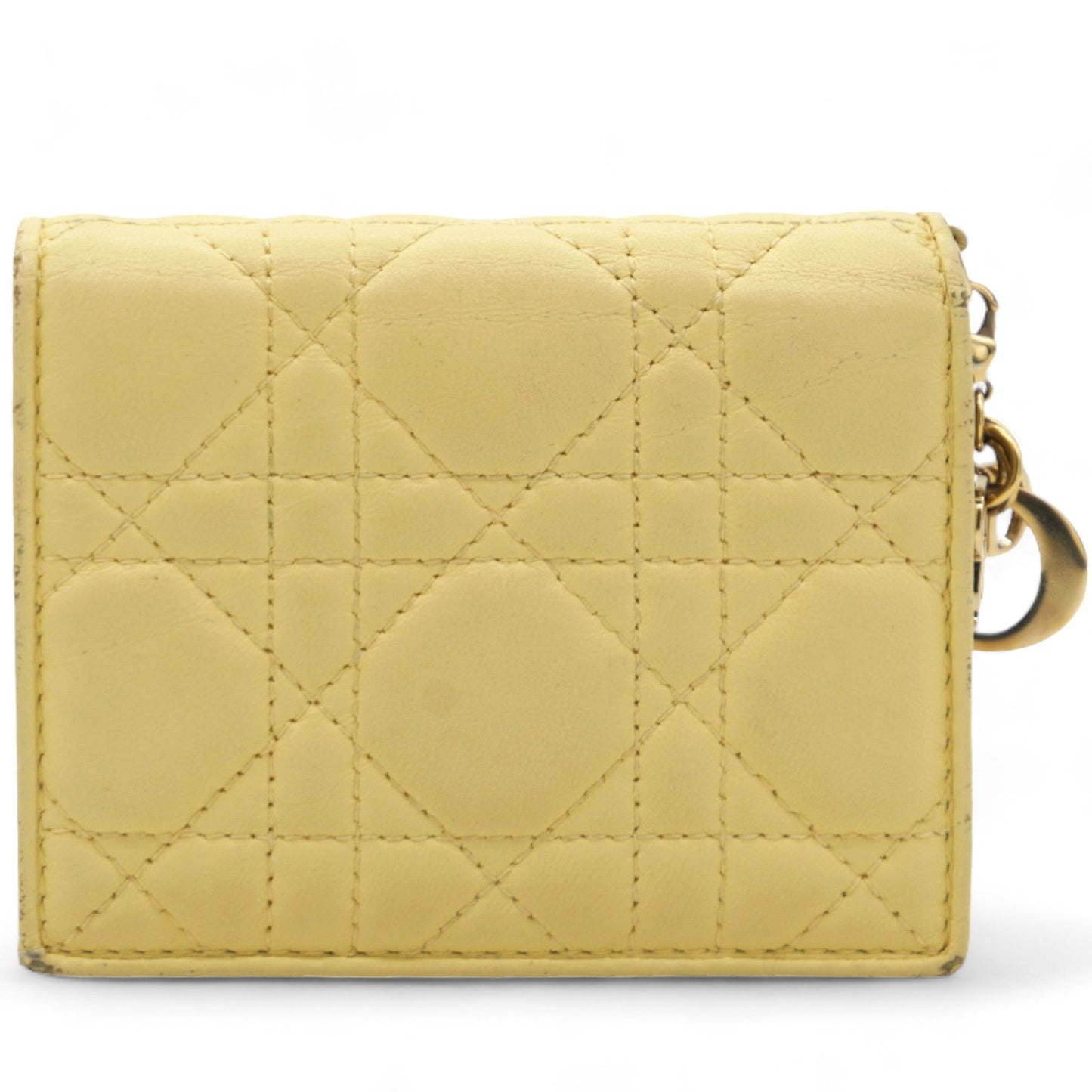 Dior Lambskin Cannage Mini Lady Dior Wallet Soft Yellow