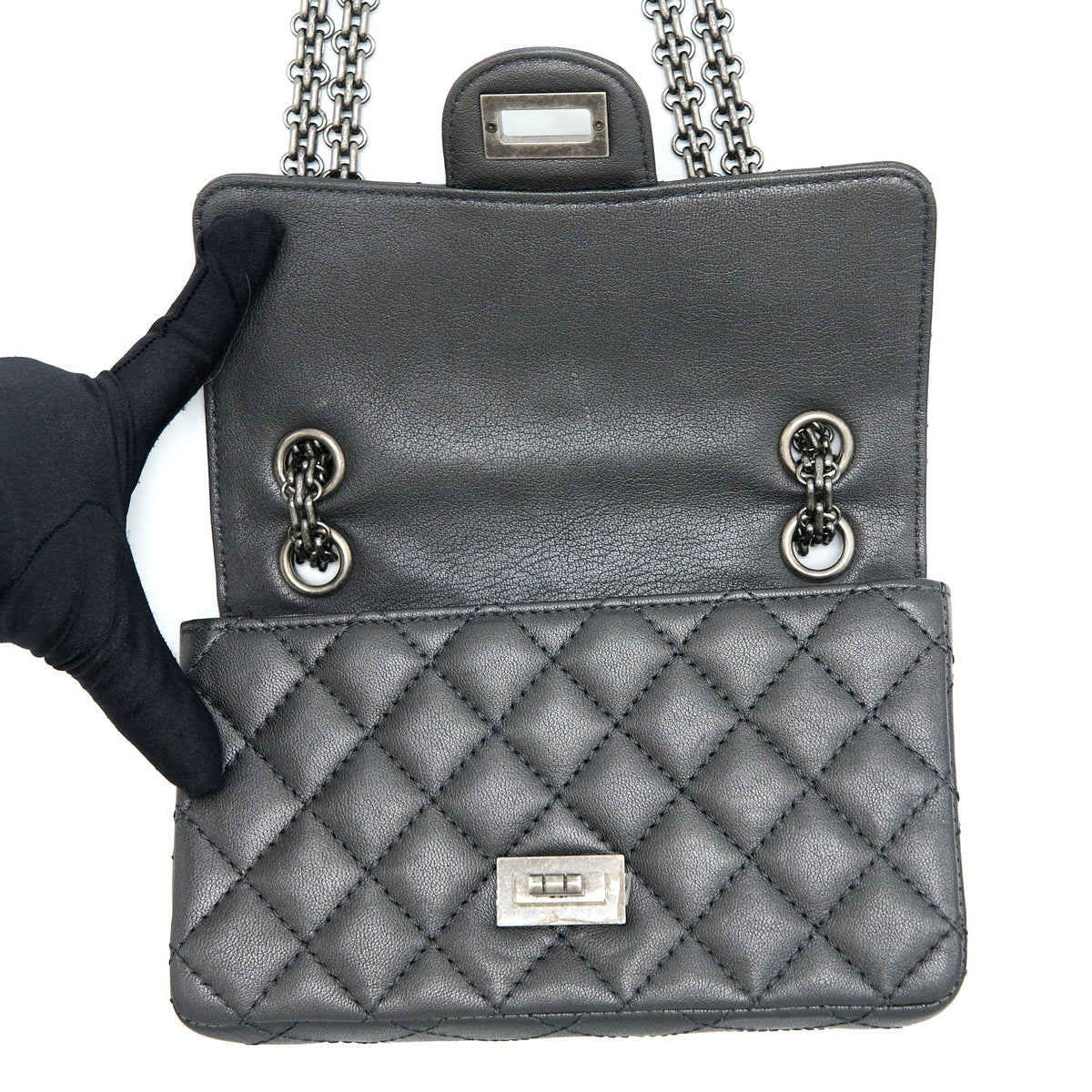 Chanel Mini 2.55 Reissue Flap Bag Goatskin Dark Grey Ruthenium Hardware