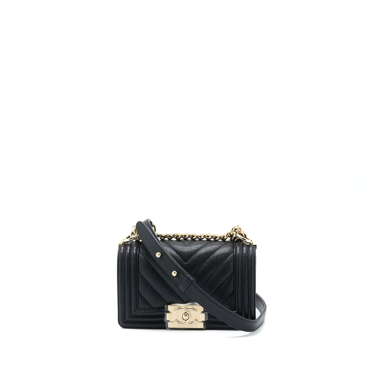 Chanel Small Boy Bag Chevron Caviar Black LGHW