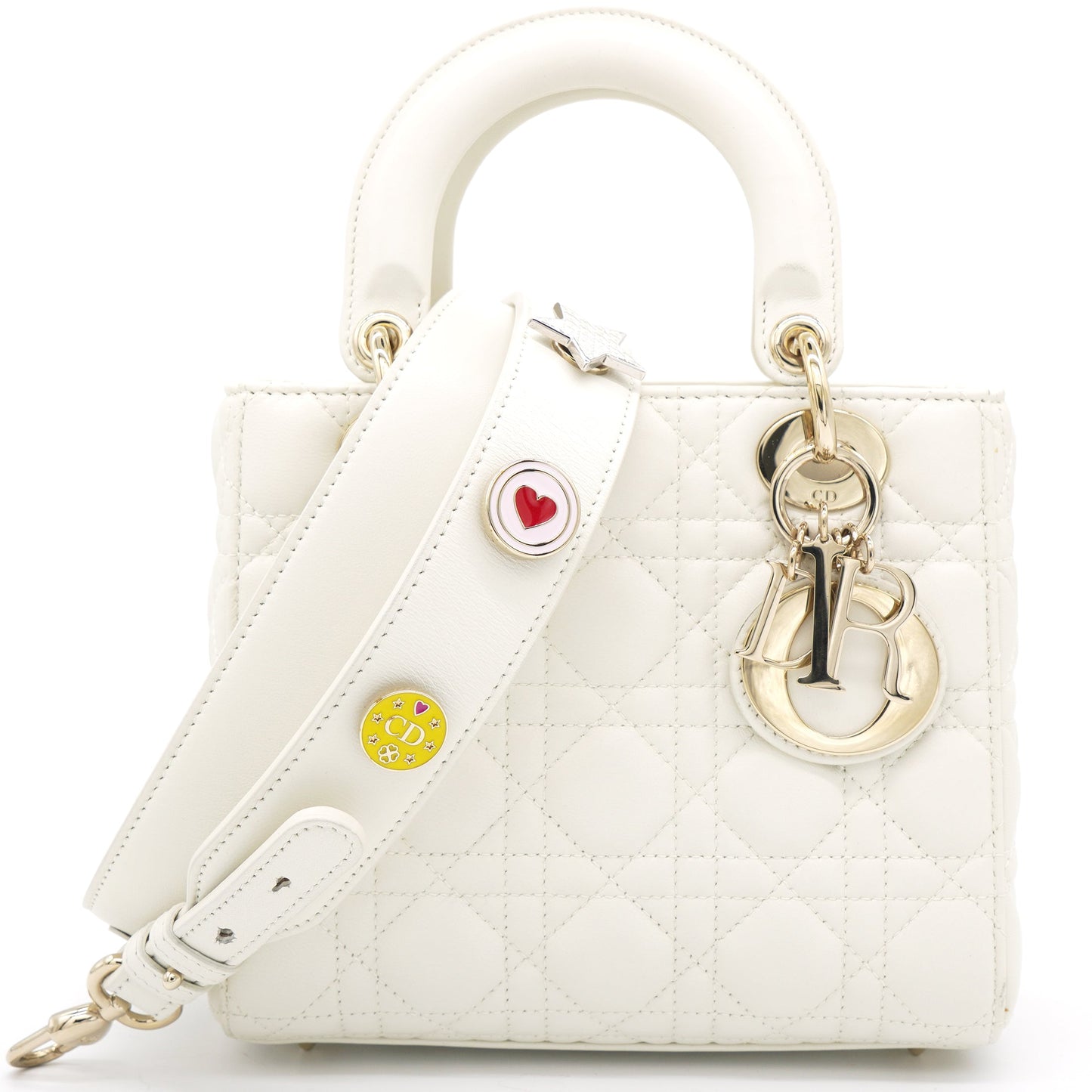 Dior White Lambskin Cannage Small Lucky Badges My Lady Dior