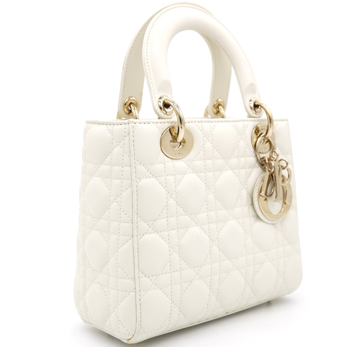 Dior White Lambskin Cannage Small Lucky Badges My Lady Dior