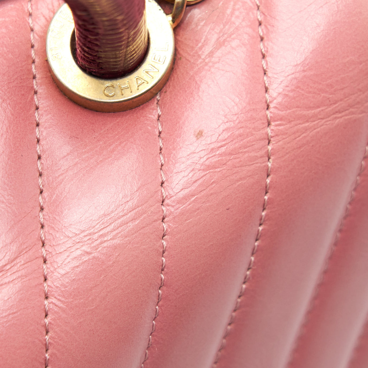 Chanel Small Coco Handle Chevron Calfskin With Lizard Handle Pink GHW