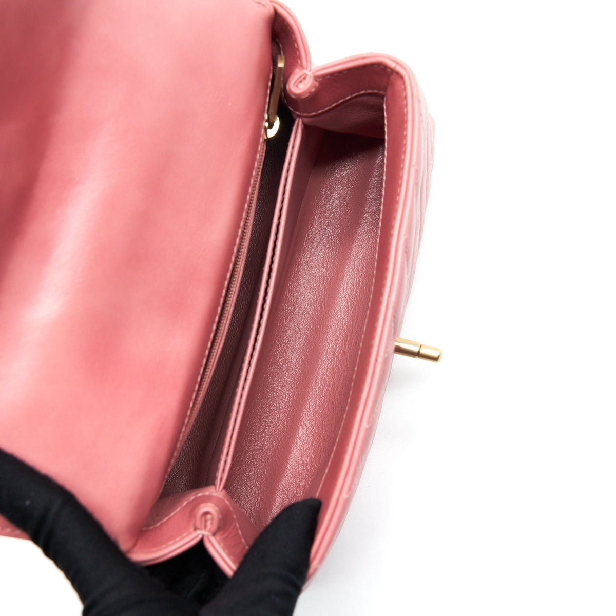 Chanel Small Coco Handle Chevron Calfskin With Lizard Handle Pink GHW