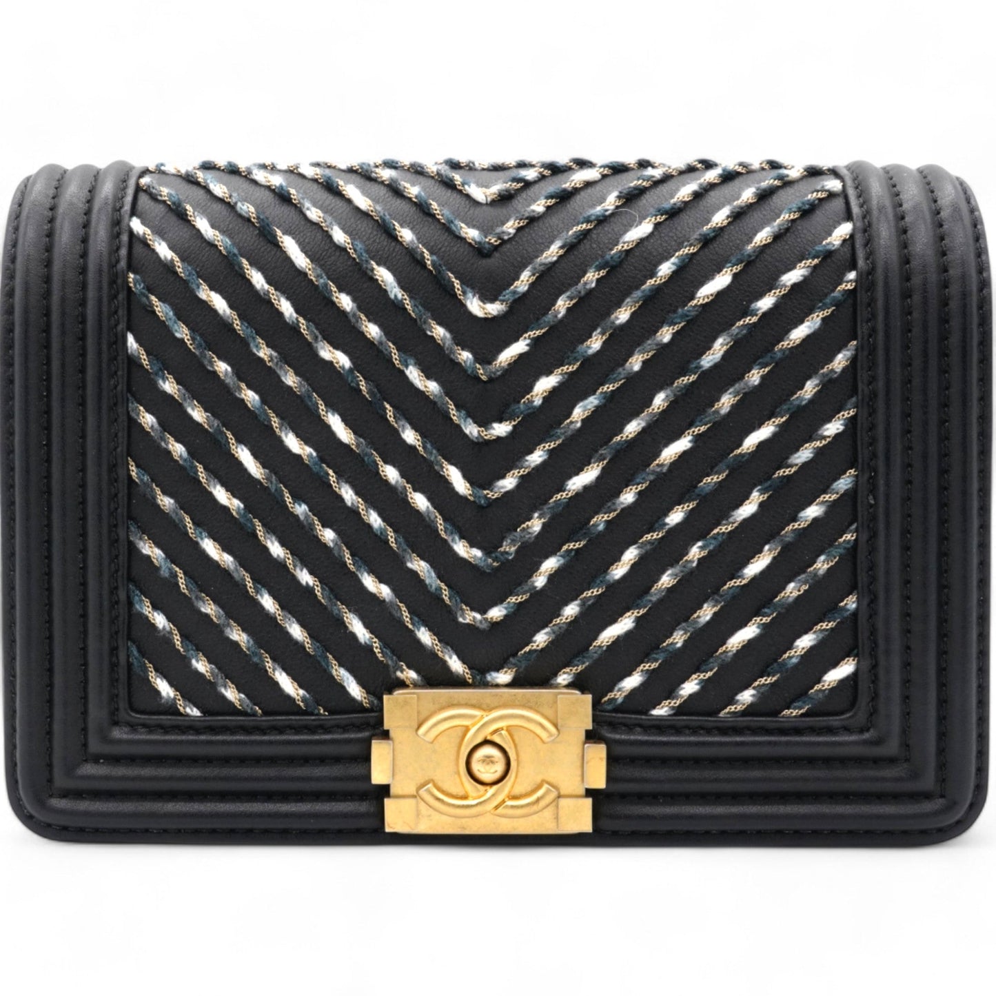 Chanel Chevron Embroidered Boy By The Sea Flap Waist Belt Bag Black