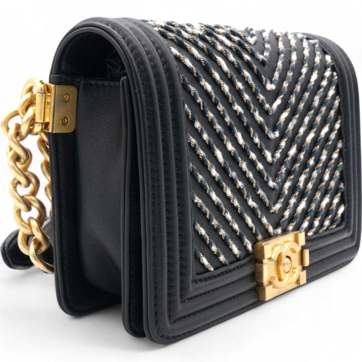 Chanel Chevron Embroidered Boy By The Sea Flap Waist Belt Bag Black