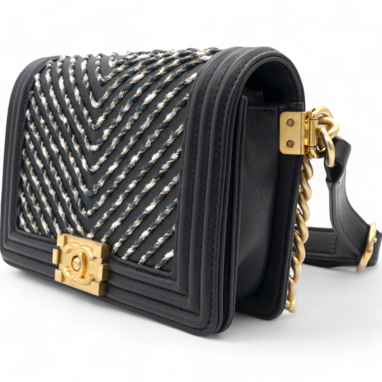 Chanel Chevron Embroidered Boy By The Sea Flap Waist Belt Bag Black