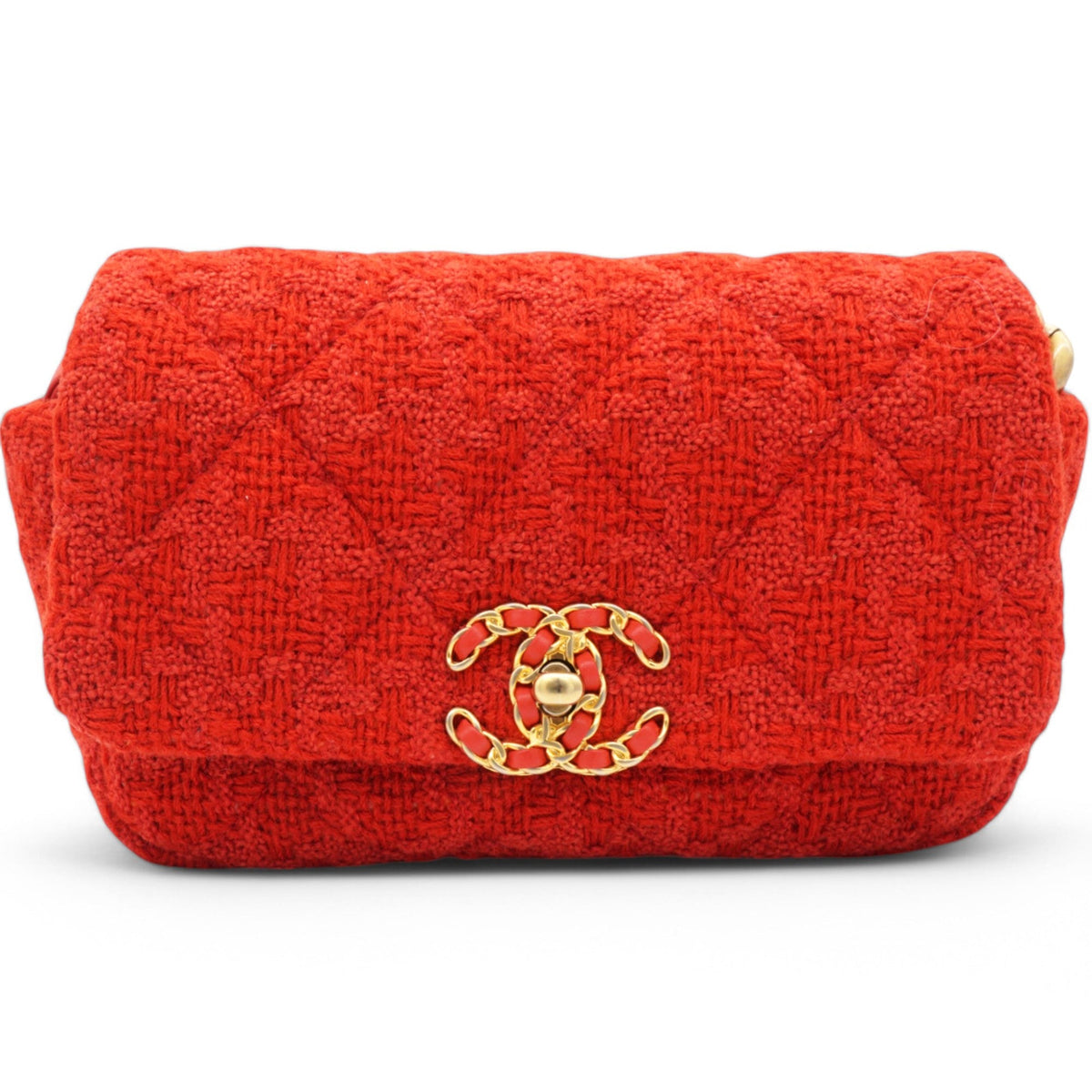 Chanel Tweed Quilted Chanel 19 Flap Red