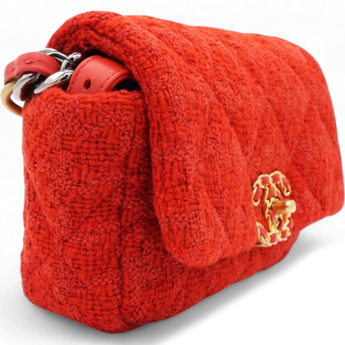 Chanel Tweed Quilted Chanel 19 Flap Red