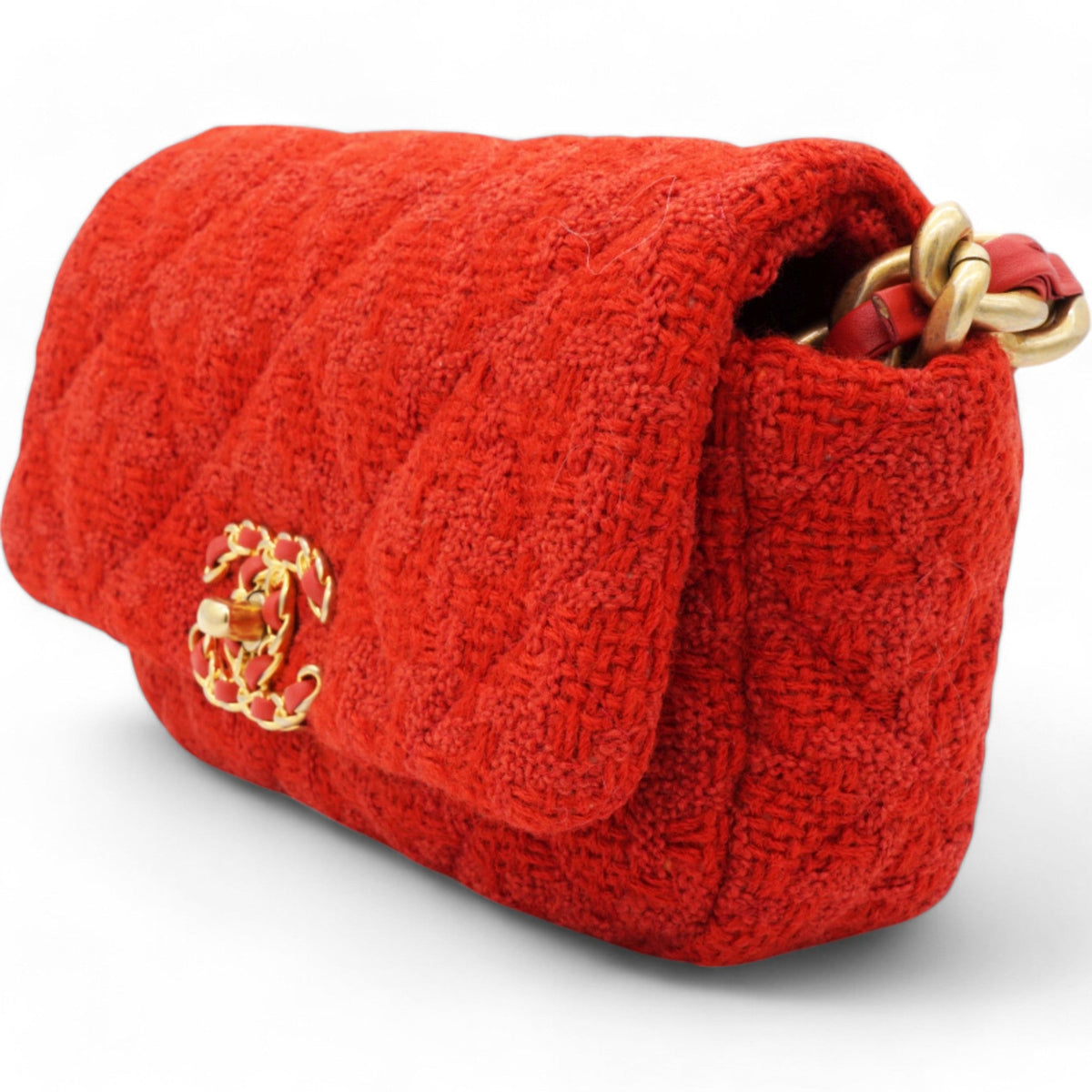 Chanel Tweed Quilted Chanel 19 Flap Red