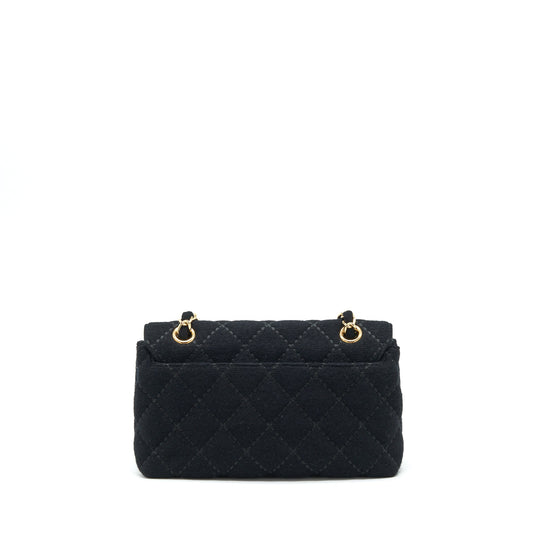 Chanel Vintage Shoulder Bag fabric Black GHW With An Extra Bag Charm
