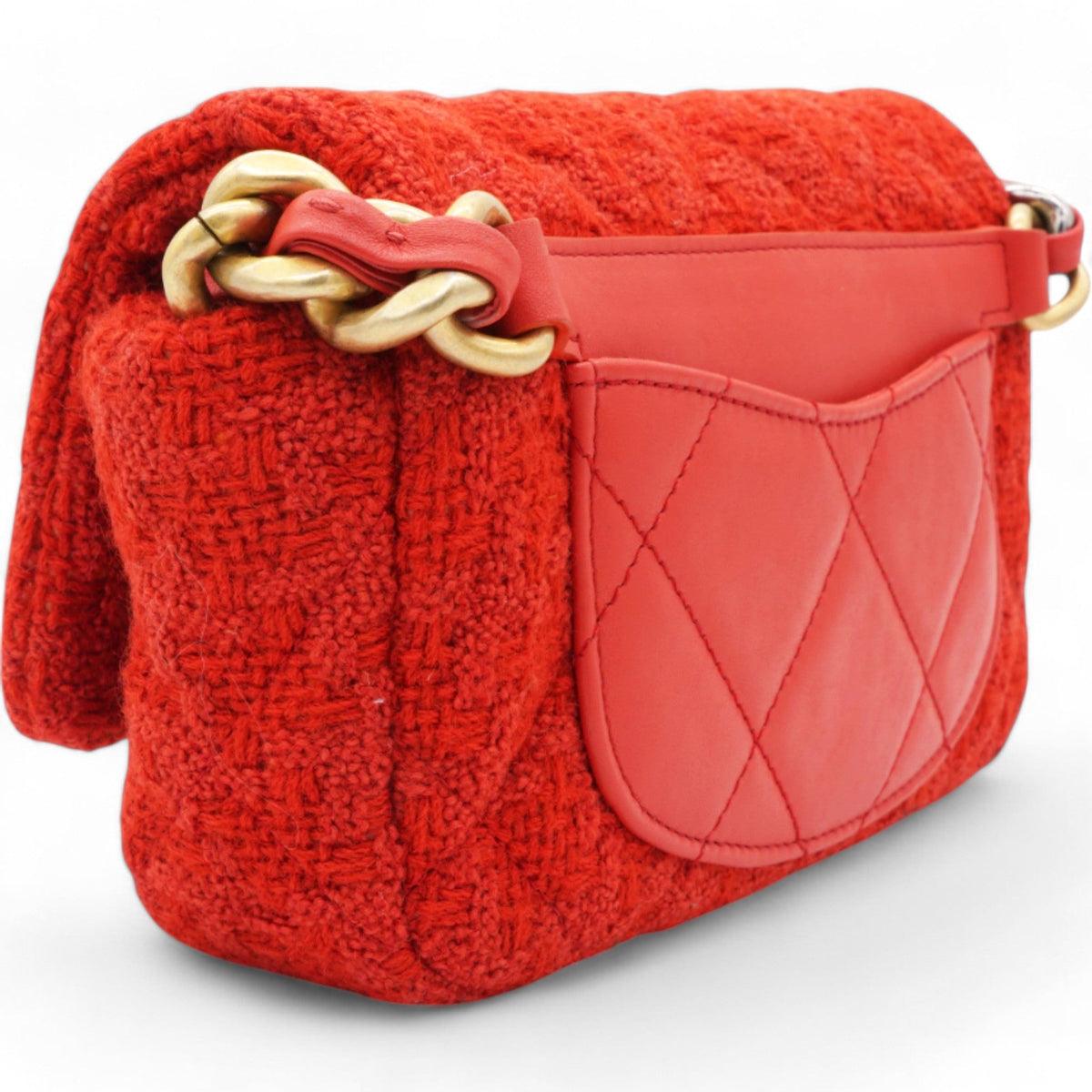 Chanel Tweed Quilted Chanel 19 Flap Red